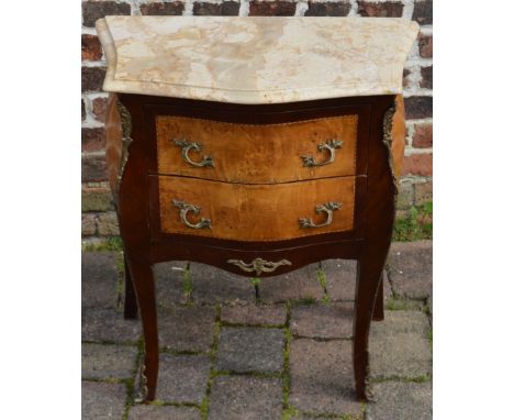 Small reproduction French marble top commode, with ormolu mounts