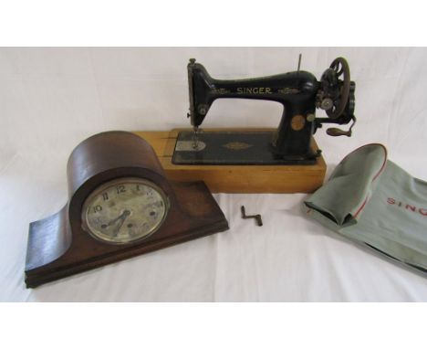 Hand crank Singer sewing machine serial number Y86 and Nelsons hat mantel clock