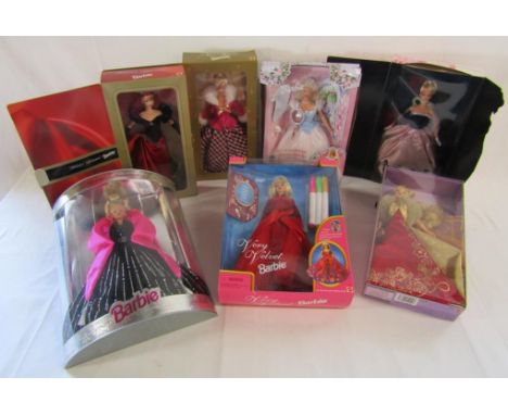 7 boxed Barbie dolls - Happy Holidays, Very Velvet, Glamorous Gala, Princess Bride, Timeless Silhouette and 2 Avon exclusives