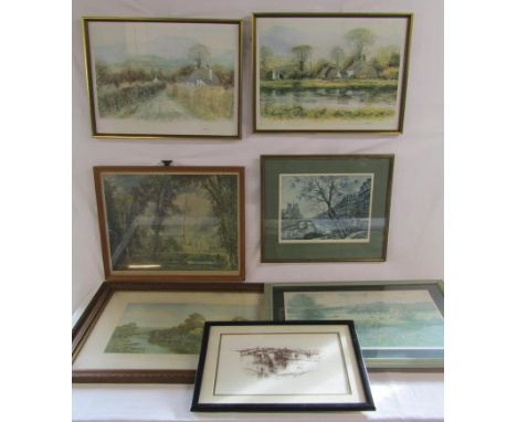 Collection of prints includes Joy Brand Water meadows limited edition 15/200, The Silver Stream, John Constable Salisbury Cat