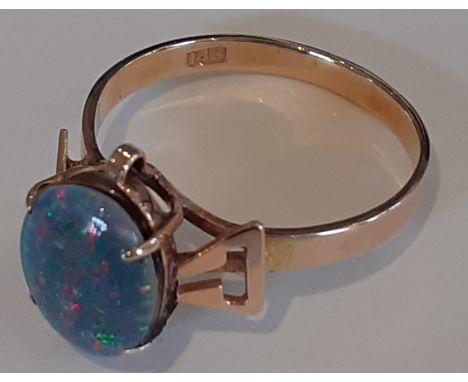 14k gold opal doublet ring, size O, 2.3g