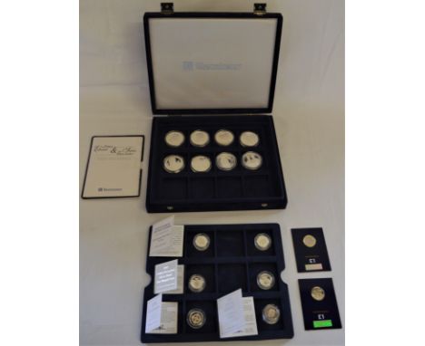 Westminster Coin Collectors case containing 8 silver 1oz Crowns (some with certificates), 6 silver &pound;1 proofs (1/3oz - s