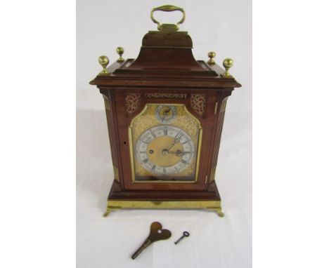 A &amp; H Rowley London possibly double fusee bracket clock with brass and metal dial, fretwork sides and brass mounts - appr