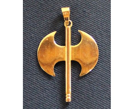 Gold labrys axe pendant marked 585, 4.62g