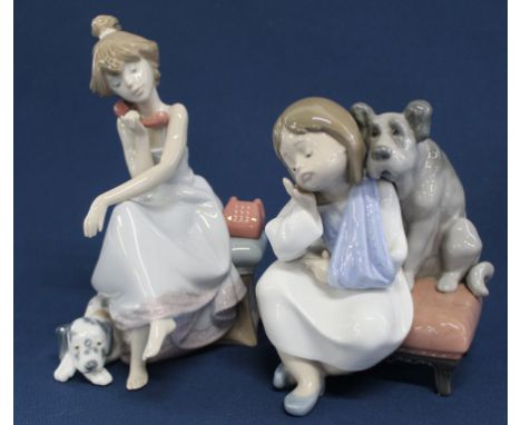 2 Lladro figurines "We Can't Play" No. 5706 &amp; "Chit-Chat" No. 5466 with boxes