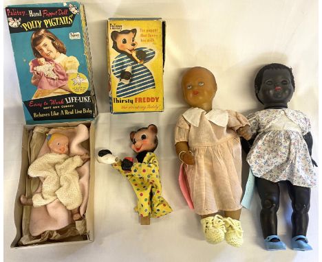 1950s Palitoy hand puppet doll 'Polly Pigtails' Palitoy Thirsty Freddy puppet, 1950S Palitoy 'Topsy' and a late 1940s to earl