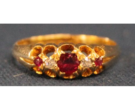 18ct gold, ruby &amp; diamond ring, size N, 3.1g