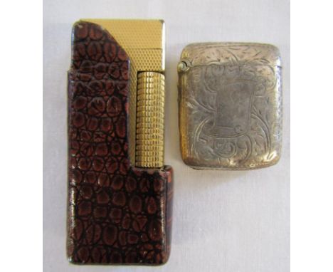 Dunhill 24163 textured gold plated lighter with leather sleeve and Samuel Levi Birmingham 1905 silver vesta case&nbsp;&nbsp;