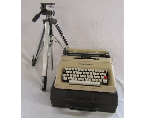 Olivetti lettera 35 cased typewriter and Kenlock 300 AF camera tripod