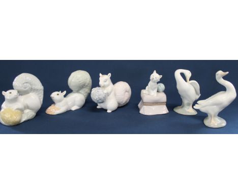 3 Lladro Assurance Program figurines - Festive Squirrell I, II &amp; III, 2 x duck figurines &amp; "My Favourite Companion"