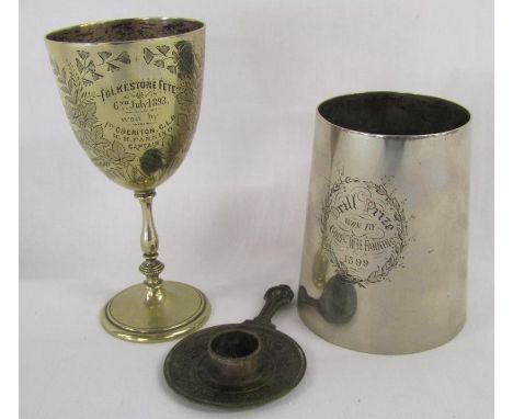 Tankard and goblet both presented to W.H Fanning 1893 &amp; 1899 -&nbsp; JH Potter silver plate goblet 'Sunlight Prize Cup pr