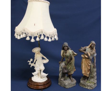 Pair of North African plaster figures &amp; Capodimonte figural table lamp