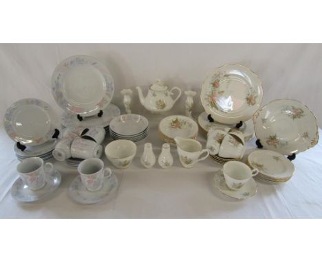 Prestige and Royal Stuart dinner pieces - plates, bowls, cups, saucers, teapot etc also similar salt and pepper and candlesti