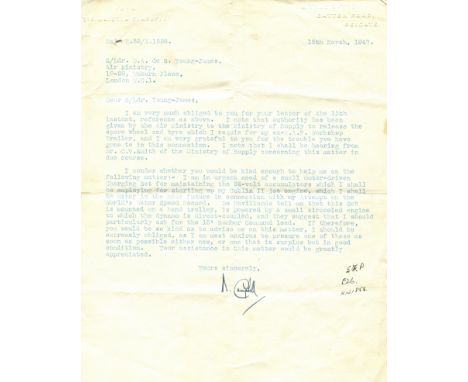 CAMPBELL MALCOLM: (1885-1948) British Land & Water Speed Record Holder. T.L.S., M. Campbell, one page, 4to, Gatton Road, Reig