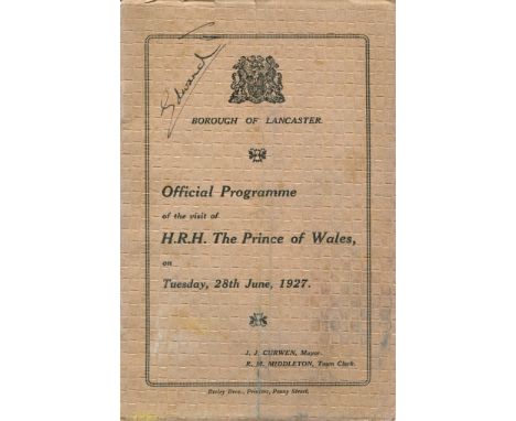 EDWARD VIII: (1894-1972) King of the United Kingdom January - December 1936. Later Duke of Windsor. A printed 8vo official pr