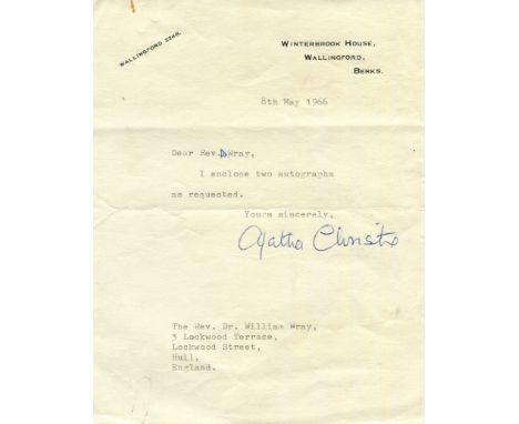 CHRISTIE AGATHA: (1890-1976) English crime writer. A brief T.L.S., Agatha Christie, one page, 8vo, Wallingford, Berkshire, 8t