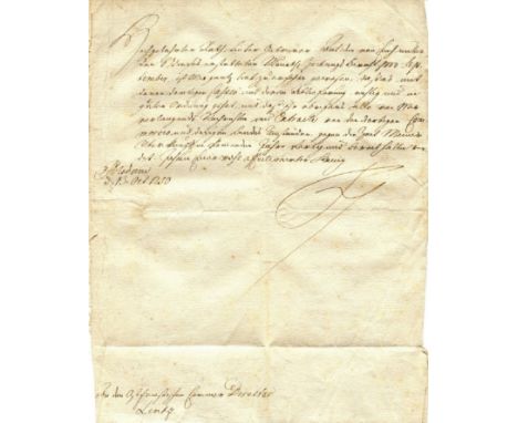 FREDERICK II: (1712-1786) King of Prussia 1740-86, known as Frederick the Great. L.S., F, with a flourish, one page, 4to, Pot