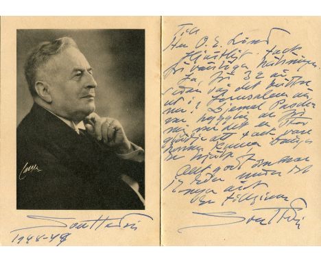 HEDIN SVEN: (1865-1952) Swedish geographer, topographer & explorer. A small 8vo folding card featuring an image of Hedin in a