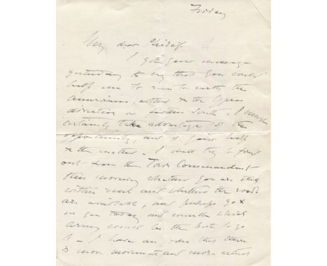 SARGENT JOHN SINGER: (1856-1925) American painter. A good A.L.S., John S. S., two pages, 4to, n.p., n.d. ('Friday'; 1918), to