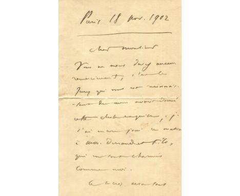 SAINT-SAENS CAMILLE: (1835-1921) French Composer. A good A.L.S., `C.Saint-Saëns´, two pages, 8vo, Paris, 18th November 1902,t