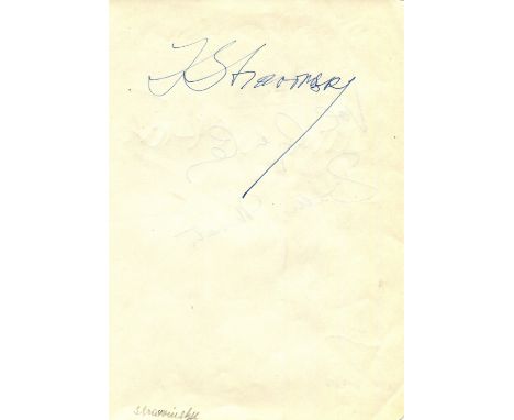 STRAVINSKY IGOR: (1882-1971) Russian composer. A good vintage blue ink signature ('I Stravinsky') on an 8vo page removed from