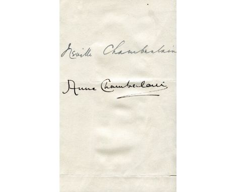 CHAMBERLAIN NEVILLE: (1869-1940) British Prime Minister 1937-40. Fine fountain pen ink signature ('Neville Chamberlain') on a