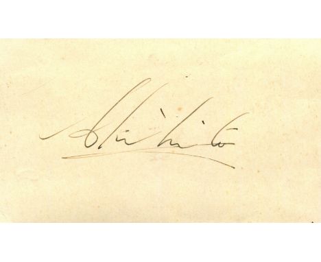 AKIHITO: (1933- ) Emperor of Japan 1989-2019. Vintage ink signature ('Akihito') on a 4.5 x 2.5 beige card (11 cm x 6.5cm). So