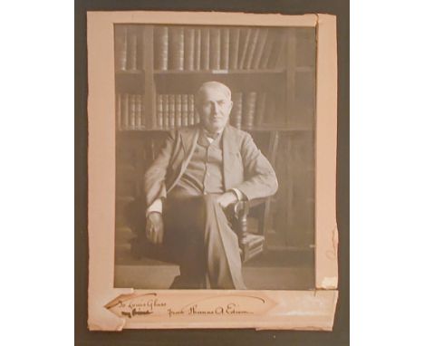EDISON THOMAS: (1847-1931) American Inventor of the phonograph and light bulb among many other items. Vintage signed and insc