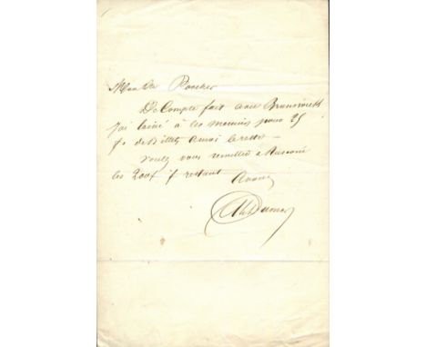 DUMAS ALEXANDRE Pere: (1802-1870) French Writer whose works include The Three Musketeers. A.L.S., `Al. Dumas´, one page, 8vo,