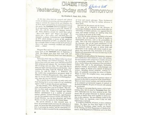 BEST CHARLES H.: (1899-1978) American-Canadian medical scientist, one of the co-discoverers of insulin. D.S., Charles H. Best
