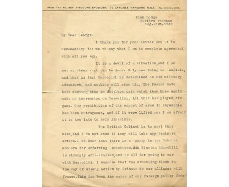 ‘Winston Churchill is strongly anti-Italian, and is all for going to war with Mussolini’[MUSSOLINI BENITO]: (1883-1945) Itali