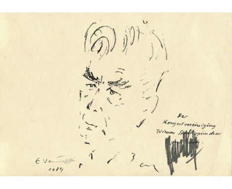 KARAJAN HERBERT VON: (1908-1989) Austrian Conductor. Unusual signed 12 x 8 portrait ink drawing by Karajan. The portrait draw