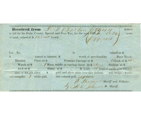 [SLAVERY]: A partially printed D.S., A. R. Johnson, by a Deputy Sheriff, also on behalf of Sheriff Thomas, the Collector of T