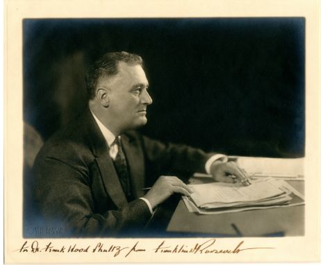 ROOSEVELT FRANKLIN D.: (1882-1945) American President 1933-45. An excellent vintage signed and inscribed sepia 10.5 x 9 photo