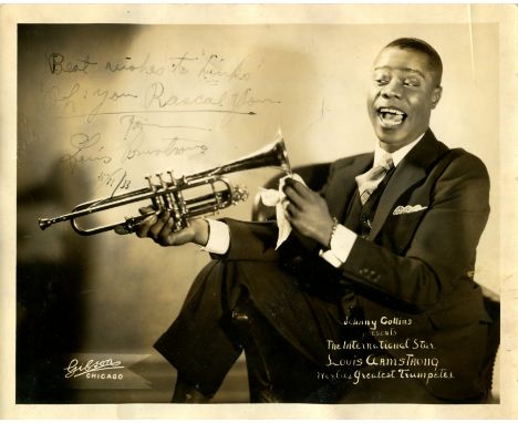 ARMSTRONG LOUIS: (1901-1971) American jazz trumpeter and vocalist. An early vintage signed and inscribed sepia 10 x 8 photogr