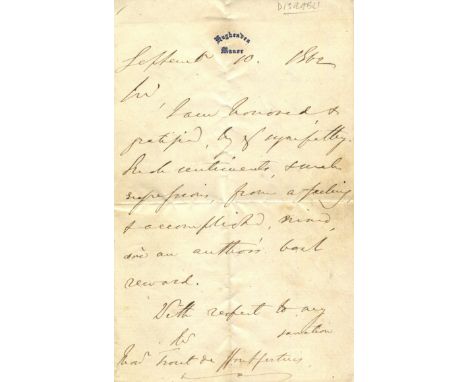 DISRAELI BENJAMIN: (1804-1881) British Prime Minister 1868, 1874-80. A.L.S., B Disraeli, four pages, 8vo, Hughenden Manor, 10