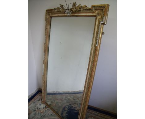 Large late 19th C gilt framed console mirror (104cm x 178cm) (A/F) 