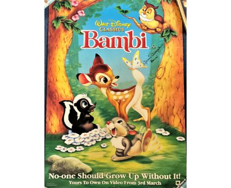 Voice of Bambi Donnie Dunagan Personally Signed Walt Disney Bambi Colour Movie Poster, Measuring 33x23 Overall. One small tea