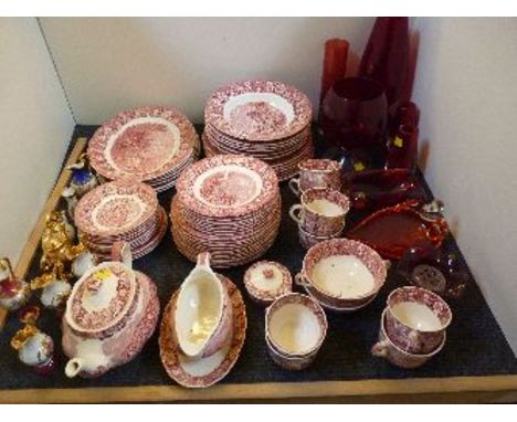 A quantity of 1970s red glass and Limoges trinkets, and an extensive 'Thames River Scenes, View near Hurley, Berkshire' dinne