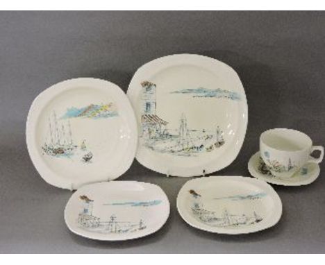 A Midwinter 'Riviera' pattern teawares, designed by Hugh Casson, other tea wares, Clarice Cliff 'Harvest' ware, and Carlton W