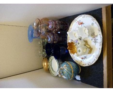 China and glassware, a pair of ruby and clear pickle jars, two Bristol blue finger bowls, four rummers, Continental porcelain