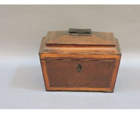 A George III mahogany and inlaid tea caddy, 22.5cm wide