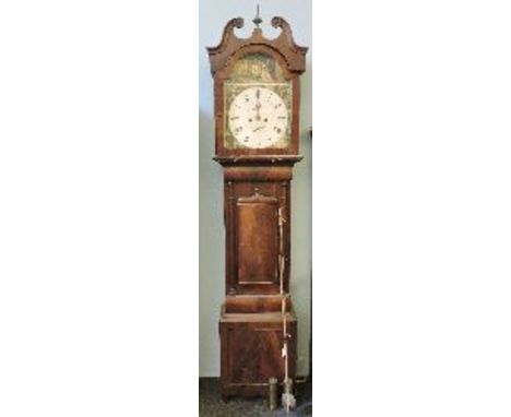 A 19th century mahogany longcase clock, with arch painted dial and eight day movement, the dial signed M Ferguson, Mauchline,