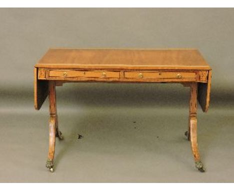 An oak and burr walnut sofa table, 114.5cm wide