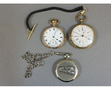 A late 19th century gentleman's brass cased key wind chronometer pocket watch, a gold plated open faced pocket watch, and a R