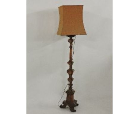 A modern walnut standard lamp and shade, 160cm high