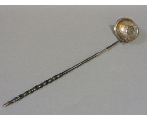 A Georgian silver coin toddy ladle, coin dated 1750, with whalebone? handle, 35cm long