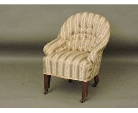 A Victorian and later iron framed child's chair, with button upholstery and square tapered legs, 66cm high