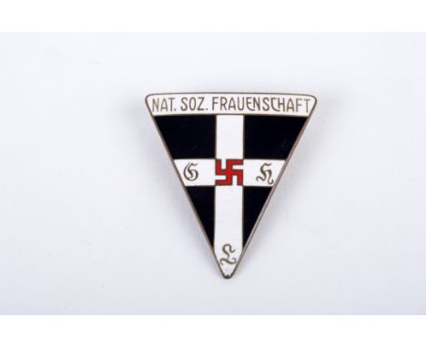 A Second World War German 'Nat. Soz. Frauenschaft' Leaders Enamel Badge red black & white on gilt, marked to reverse 'RZM 63'