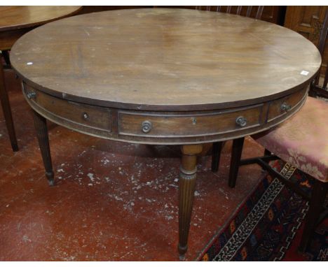 A Regency mahogany drum table top with additional legs and replacement top 125cm diameter 